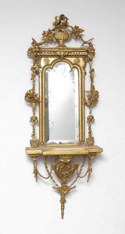 Appraisal: LATE TH CENTURY GILDED FRENCH MIRROR SHELF Urn finial with