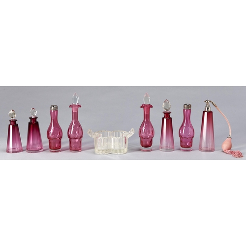 Appraisal: A Victorian press moulded glass and cranberry glass cruet with