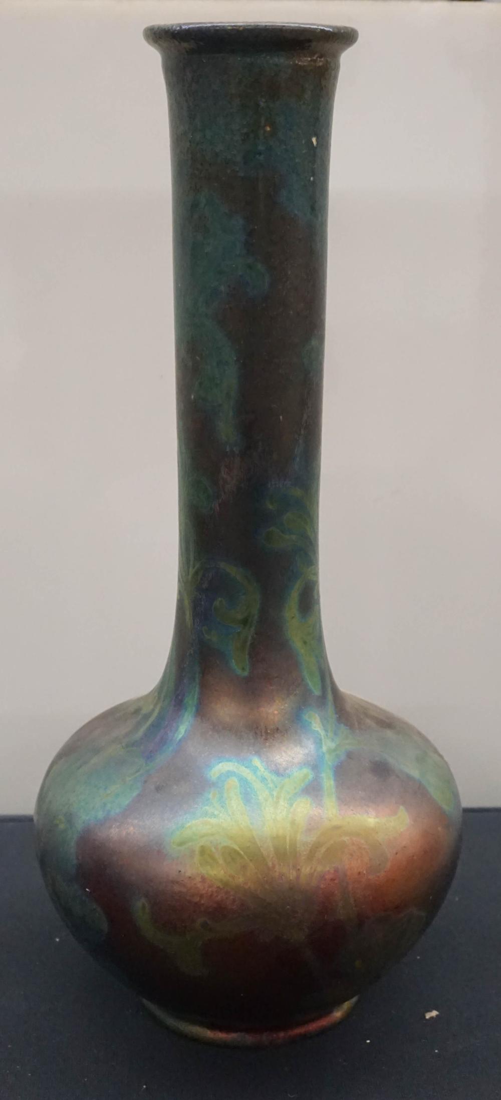 Appraisal: JACQUES SICARD FRENCH FOR WELLER IRIDESCENT GLAZED POTTERY VASE DRILLED