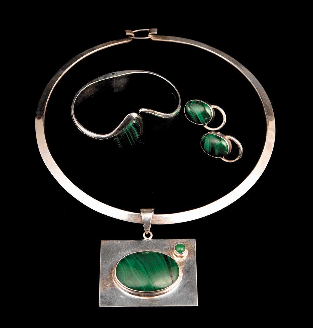 Appraisal: Good Group of Mexican Sterling Silver and Malachite Jewelry incl