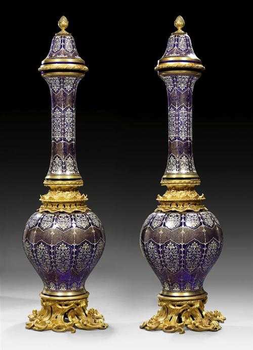 Appraisal: PAIR OF IMPORTANT VASES WITH BRONZE MOUNTS Louis XV style