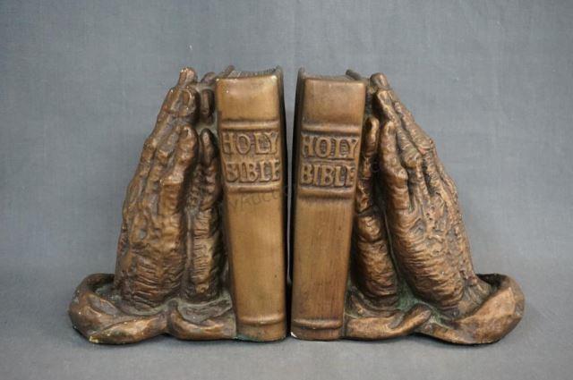 Appraisal: Holy Bible Praying Hands Bookends Produced by Universal Statuary Corp