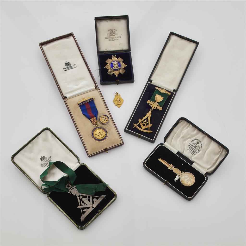 Appraisal: A small group of Masonic jewels to include a silver