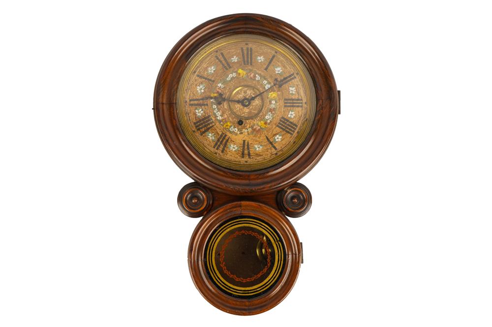 Appraisal: AMERICAN WALL CLOCKCondition with pieces of wood backing missing on