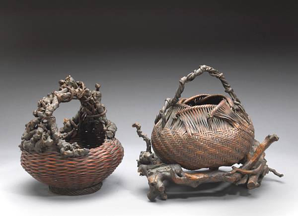 Appraisal: A group of two bamboo flower baskets The first of