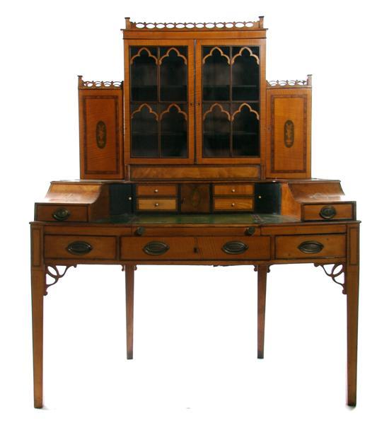 Appraisal: Carlton House Style Desk having glazed double cabinet with astragals