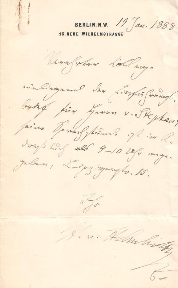 Appraisal: HELMHOLTZ HERMANN VON Autograph Letter Signed to an unnamed colleague