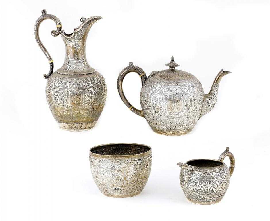 Appraisal: A SCOTTISH VICTORIAN FOUR PIECE INDIAN STYLE TEA SERVICE of