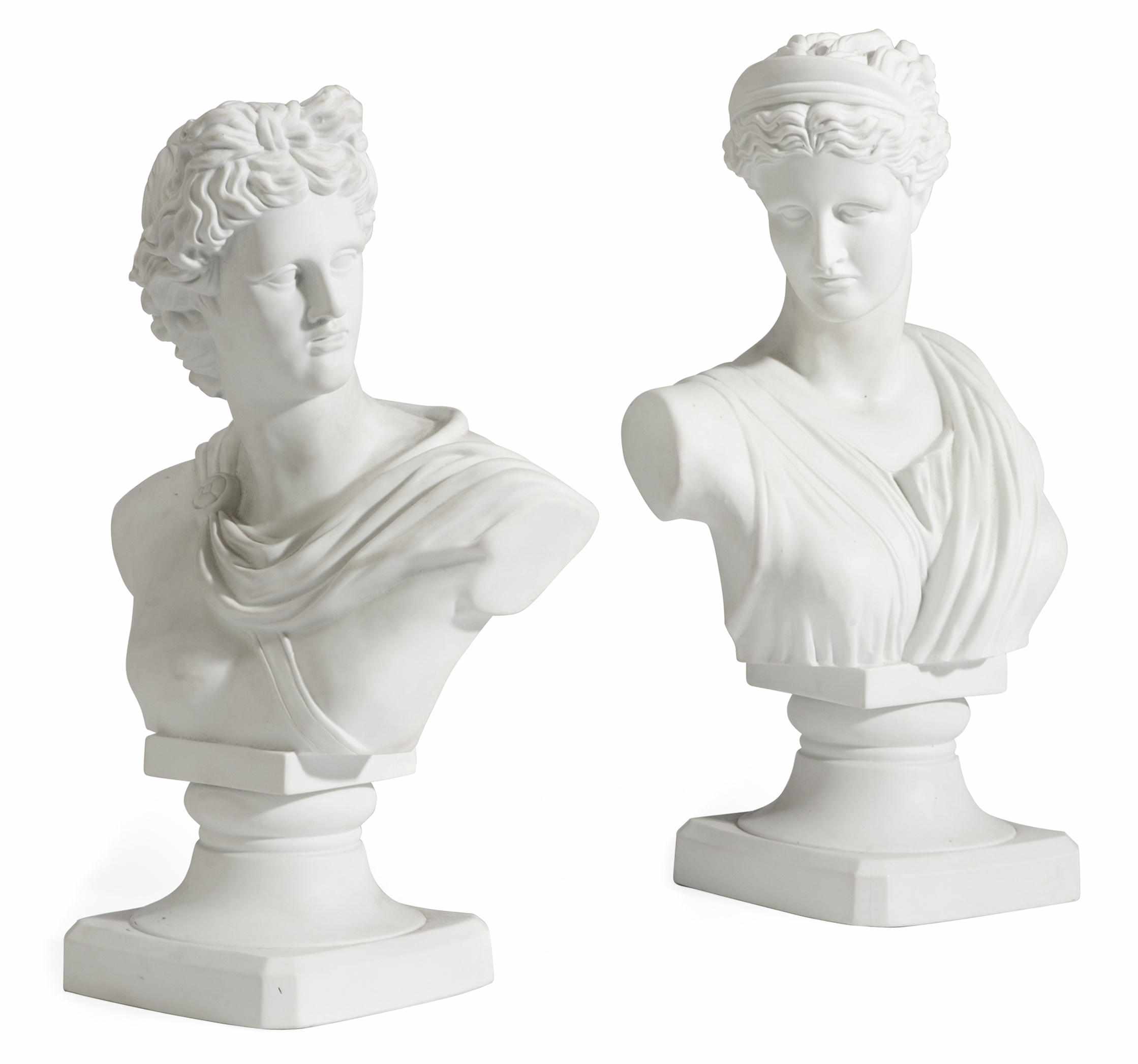 Appraisal: A pair of Continental parian porcelain busts of Diana and