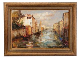 Appraisal: Venetian Canal Scene Oil on Canvas Signed American School Venetian