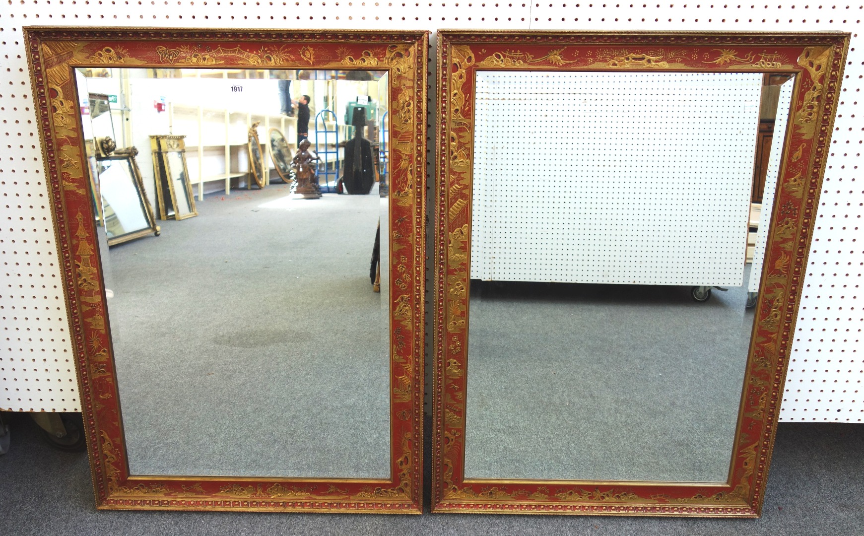 Appraisal: A pair of th century red lacquer chinoiserie decorated rectangular