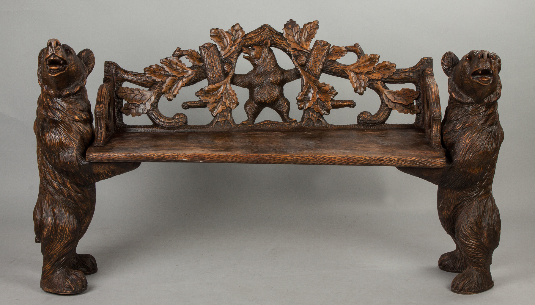 Appraisal: Black Forest Bench with Bears Resin Mid- th century Resin