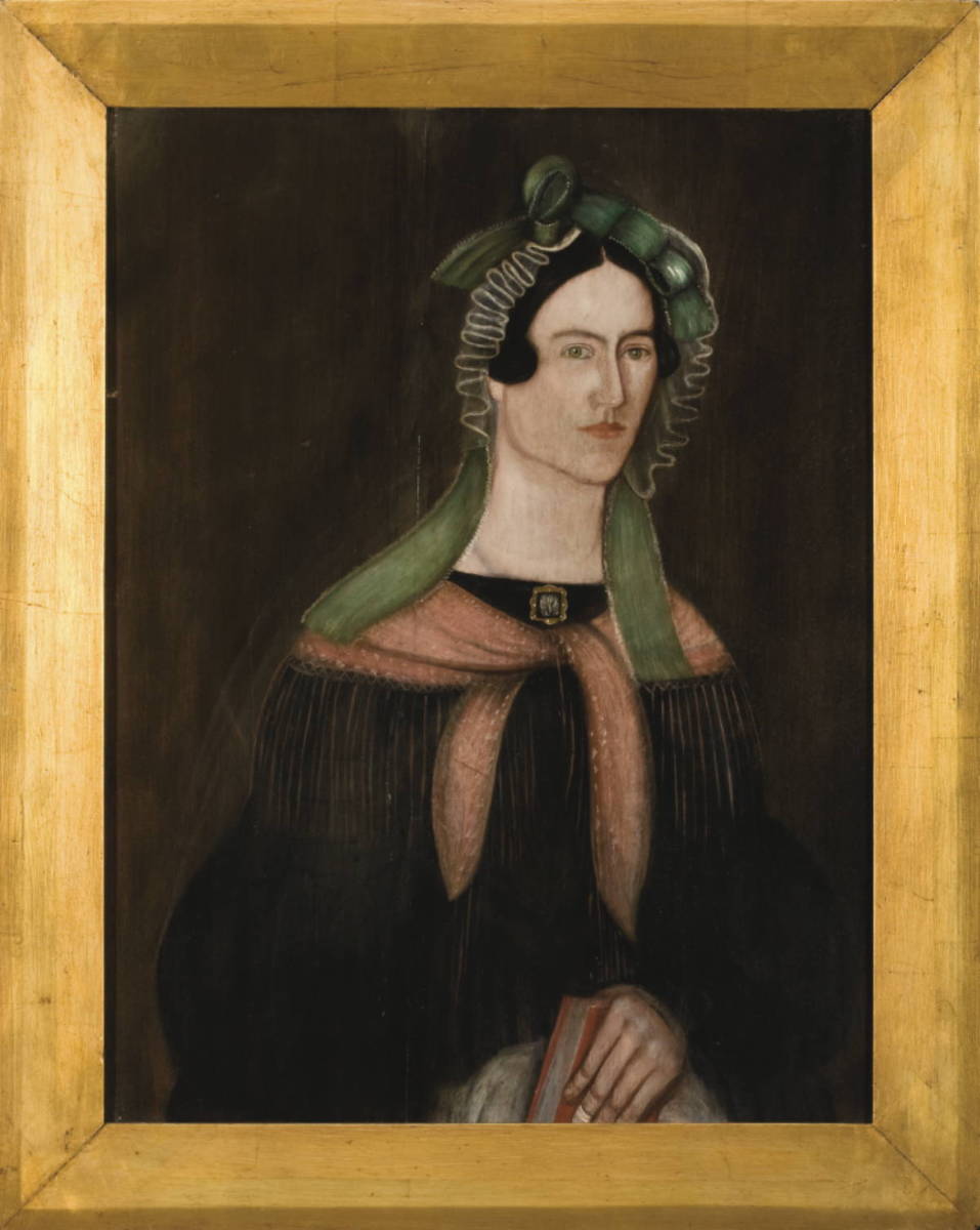 Appraisal: PORTRAIT OF A WOMAN IN LACE CAP WITH GREEN RIBBONS