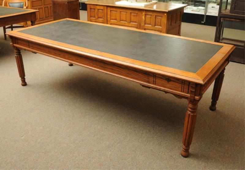 Appraisal: Oak Conference Table with Leather Top Circa Condition Excellent Size