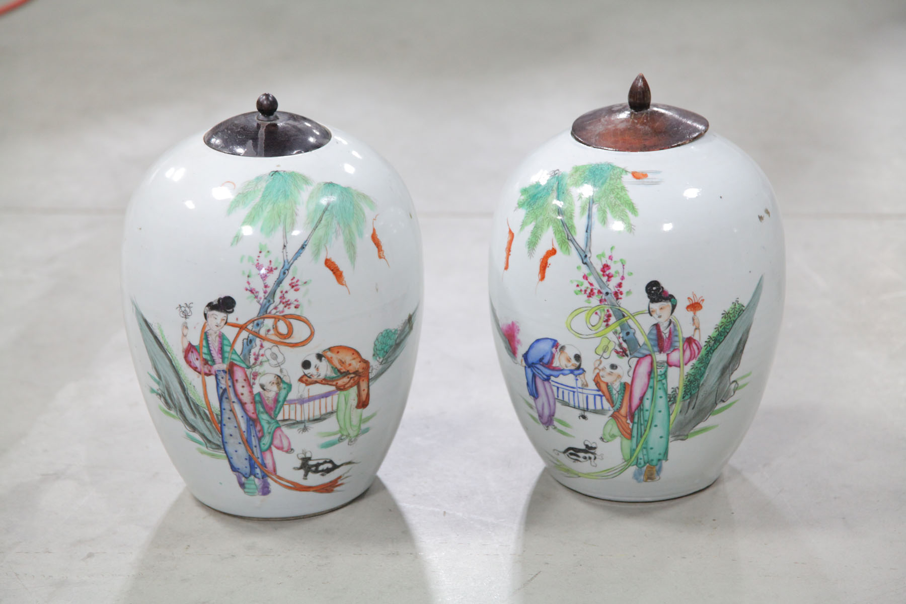 Appraisal: PAIR OF GINGER JARS Asian th century Porcelain jars with