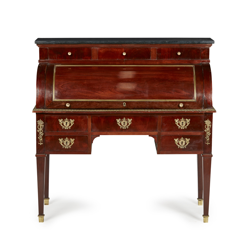 Appraisal: FRENCH EMPIRE STYLE MAHOGANY BUREAU A CYLINDRE LATE TH CENTURY