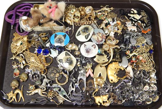 Appraisal: JEWELRY Costume jewelry pieces numerous cat-themed pieces numerous necklaces with