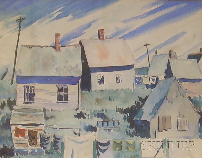 Appraisal: Framed Watercolor on Paper board View of Houses in a