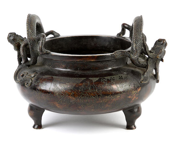 Appraisal: A Chinese bronze incense burner Of compressed circular form with