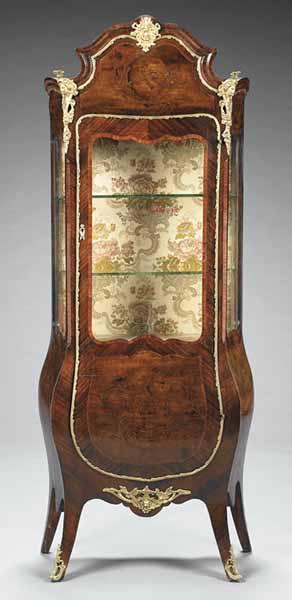 Appraisal: An Antique Louis XV-Style Marquetry Kingwood and Rosewood Vitrine with