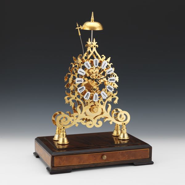 Appraisal: GOLD PLATED SKELETON CLOCK TH CENTURY x x - Gilded