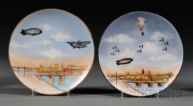 Appraisal: Pair of Soviet Porcelain Plates with Airplanes St Petersburg th