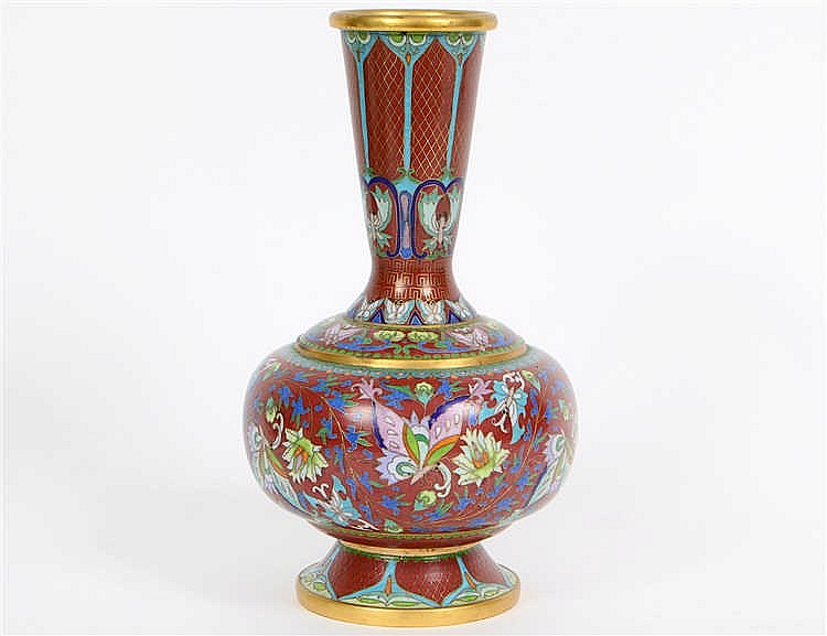 Appraisal: CHINESE ENAMEL ON BRASS CLOISONNE VASEThe flared neck above a