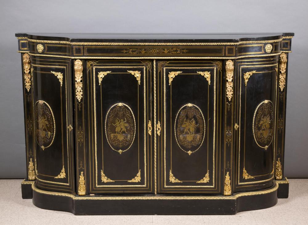 Appraisal: NAPOLEON III EBONIZED ORMOLU MOUNTED AND BRASS INLAID CREDENZA French