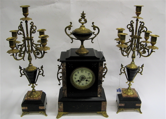 Appraisal: THREE PIECE AMERICAN CLOCK SET The center clock with French