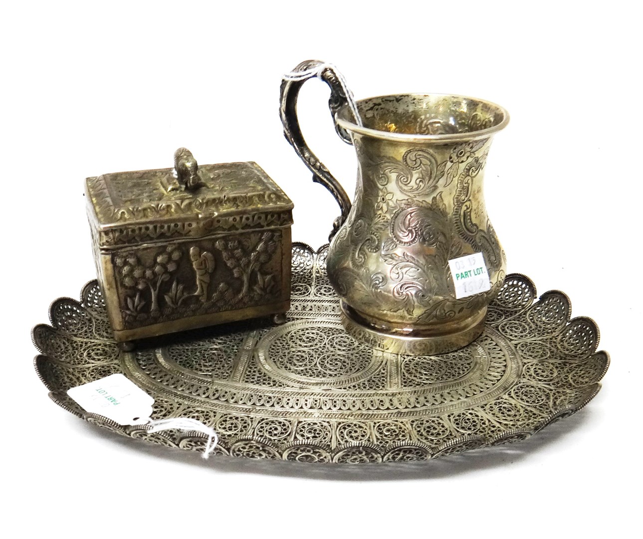 Appraisal: Eastern wares comprising a baluster shaped mug with floral foliate