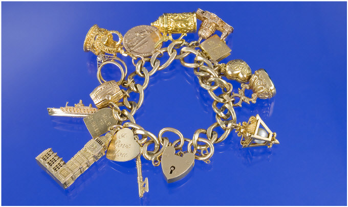 Appraisal: ct Gold Charm Bracelet Fully Loaded With Charms Comprising Crown