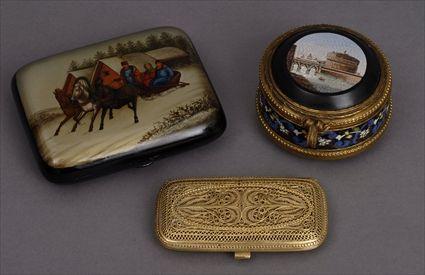 Appraisal: ITALIAN MICRO-MOSAIC LIDDED BOX AND TWO OTHER BOXES The one