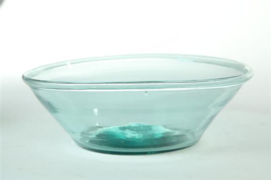 Appraisal: BLOWN GLASS PAN American mid- th century Pale aqua pan