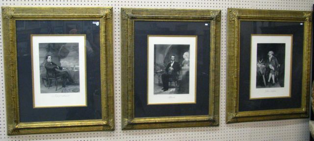 Appraisal: Group of three framed presidential prints depicting John Adams Abraham