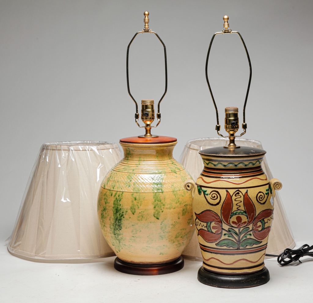 Appraisal: TWO TURTLE CREEK REDWARE TABLE LAMPS Ohio early st century