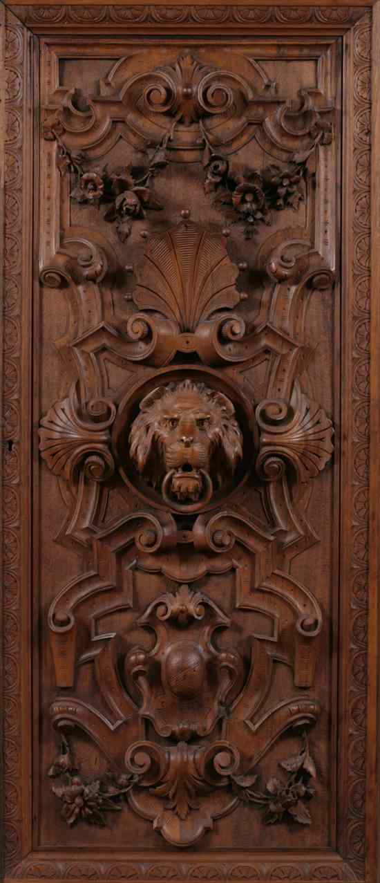 Appraisal: CONTINENTAL RENAISSANCE REVIVAL CARVED WALNUT DOOR PANEL th century Strapwork