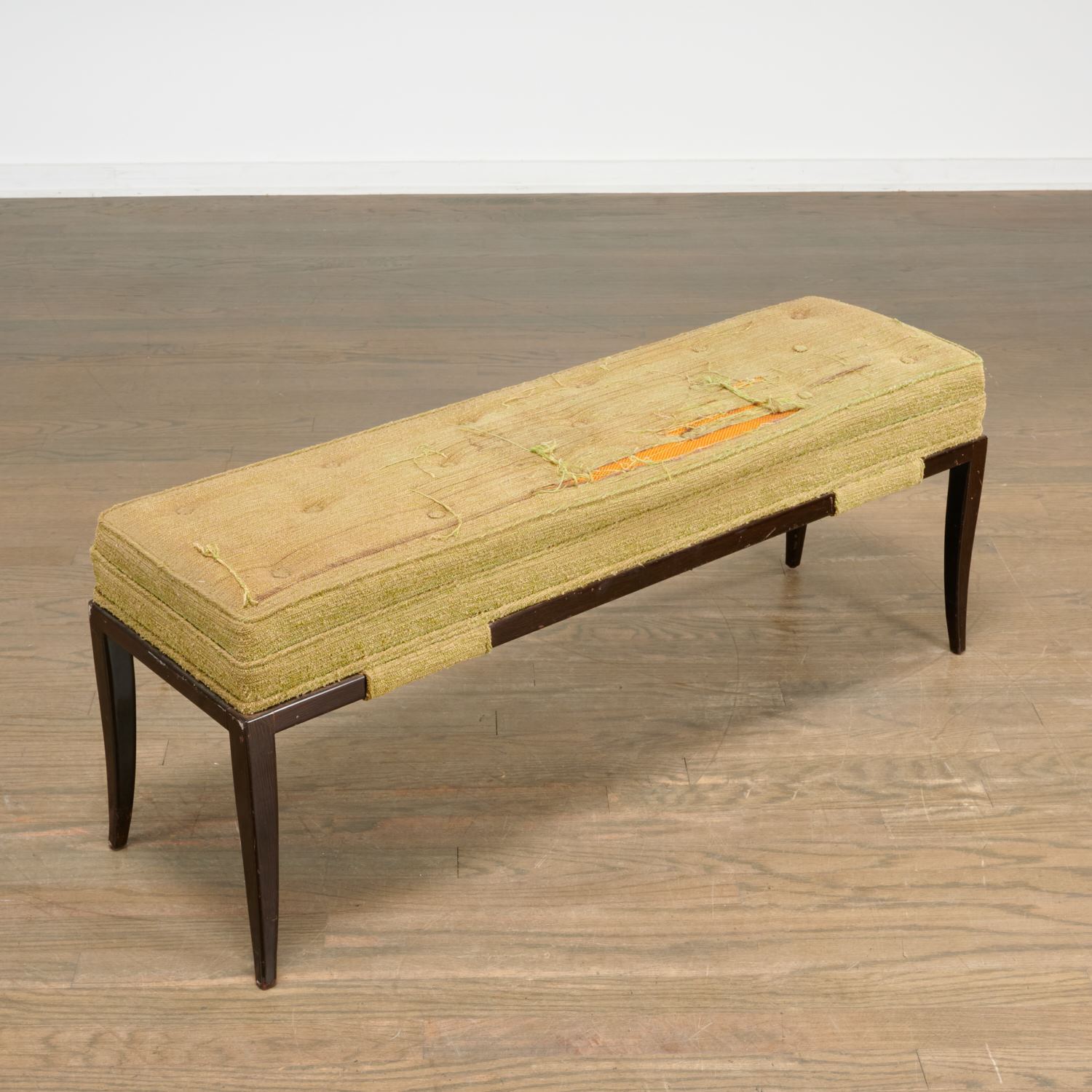 Appraisal: TOMMI PARZINGER UPHOLSTERED BENCH Mid th c with button tufted