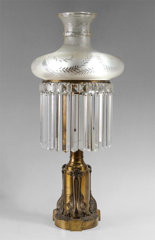 Appraisal: GILT BRASS AND CRYSTAL SINUMBRA LAMP Electrified gilt brass base