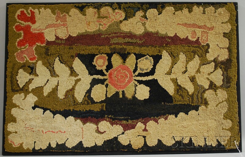 Appraisal: Floral Pattern Hooked Rug mounted on a frame overall x