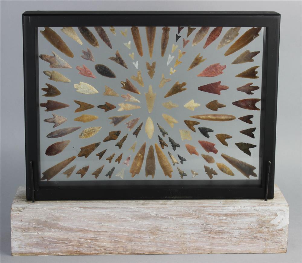 Appraisal: COLLECTION OF AMERICAN ARROWHEADS MOUNTED IN PLEXIGLAS DISPLAY FRAME x