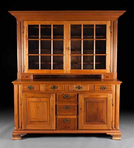 Appraisal: Federal walnut and maple glazed panel door step-back cupboard Pennsylvania