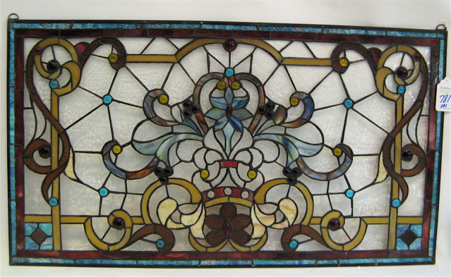 Appraisal: PAIR COLORFUL STAINED AND LEADED GLASS MATCHING WINDOW PANELS in