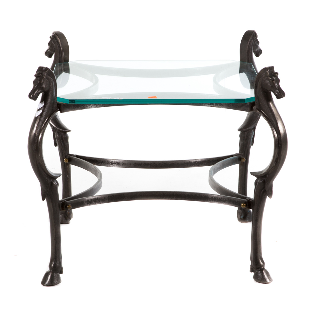 Appraisal: Contemporary wrought iron side table with horse head and hoof-form