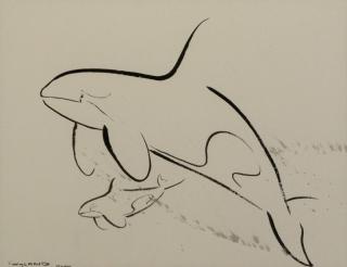 Appraisal: WYLAND Robert Ink on Paper Whales Signed and dated lower