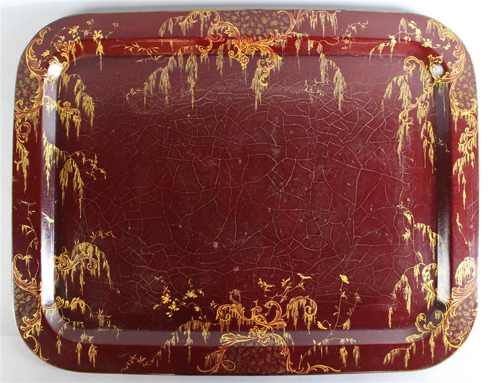 Appraisal: VICTORIAN MAROON GROUND PAPIER MACHE TRAY late th Century rectangular