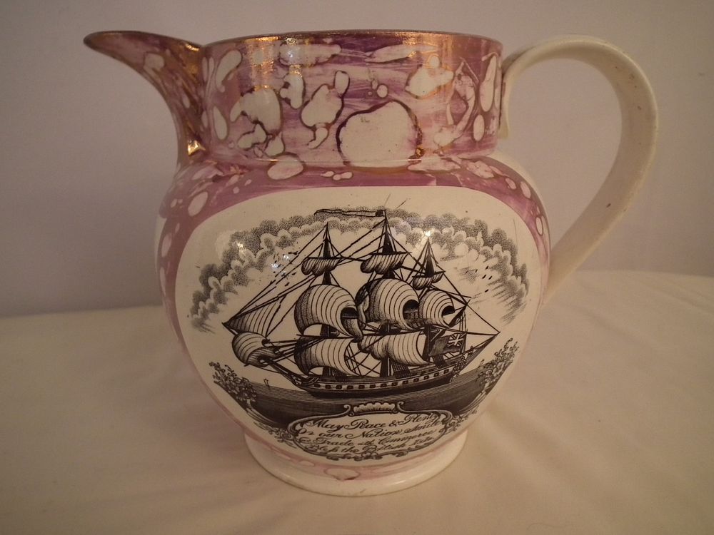 Appraisal: SUNDERLAND PINK LUSTER MARINE JUG Early th century English Sunderland