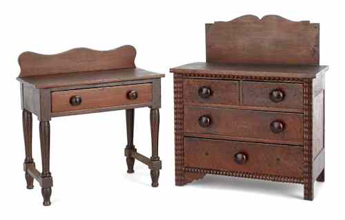 Appraisal: Pennsylvania walnut doll's dressing table and bureau th c h