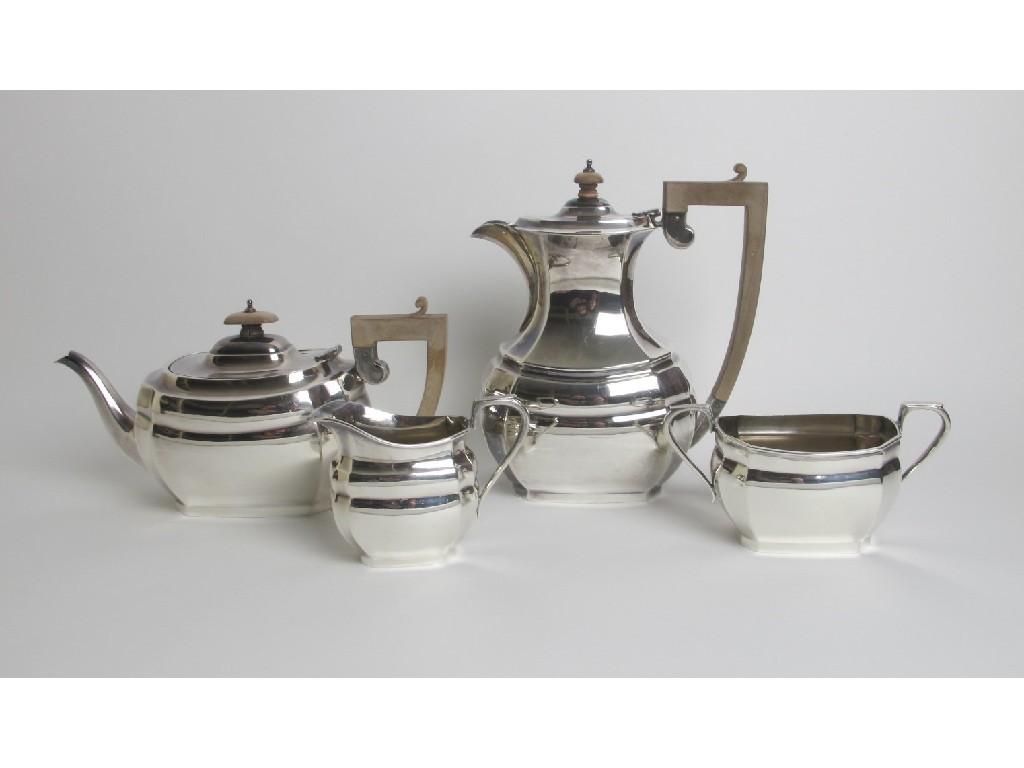 Appraisal: A silver four piece tea service of bombe form with