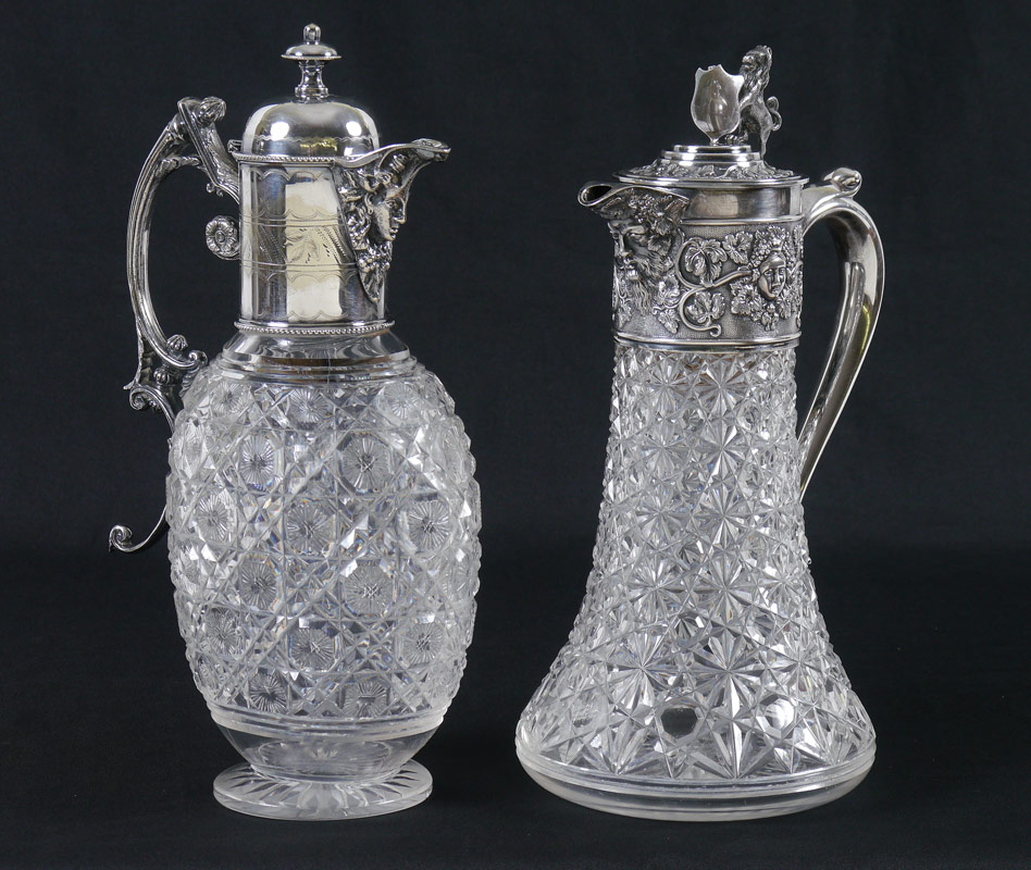 Appraisal: SCOTTISH SILVER MOUNTED CUT GLASS CLARET JUG pieces total to