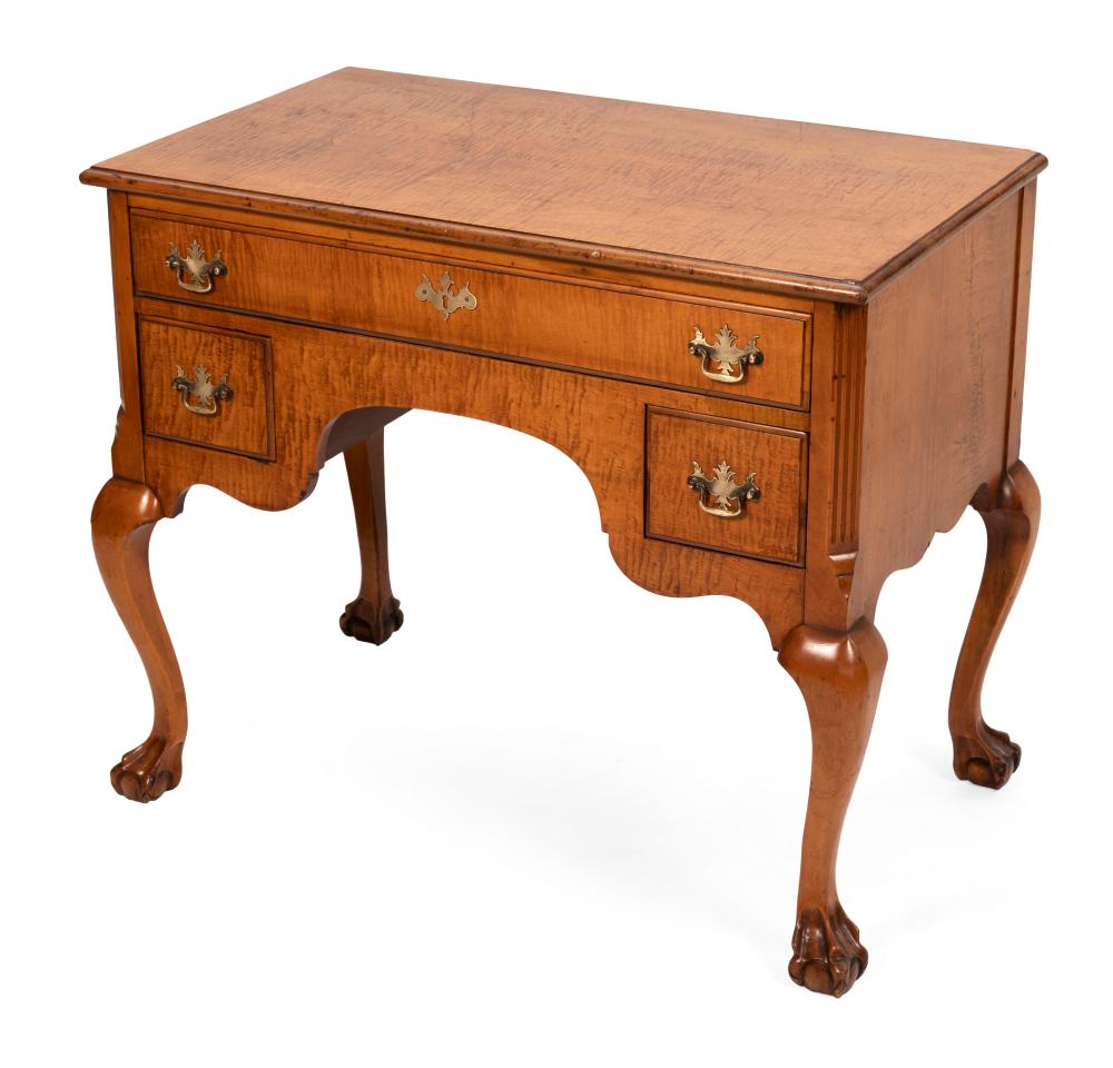 Appraisal: TIGER MAPLE THREE-DRAWER LOWBOY TH CENTURY HEIGHT WIDTH DEPTH TIGER